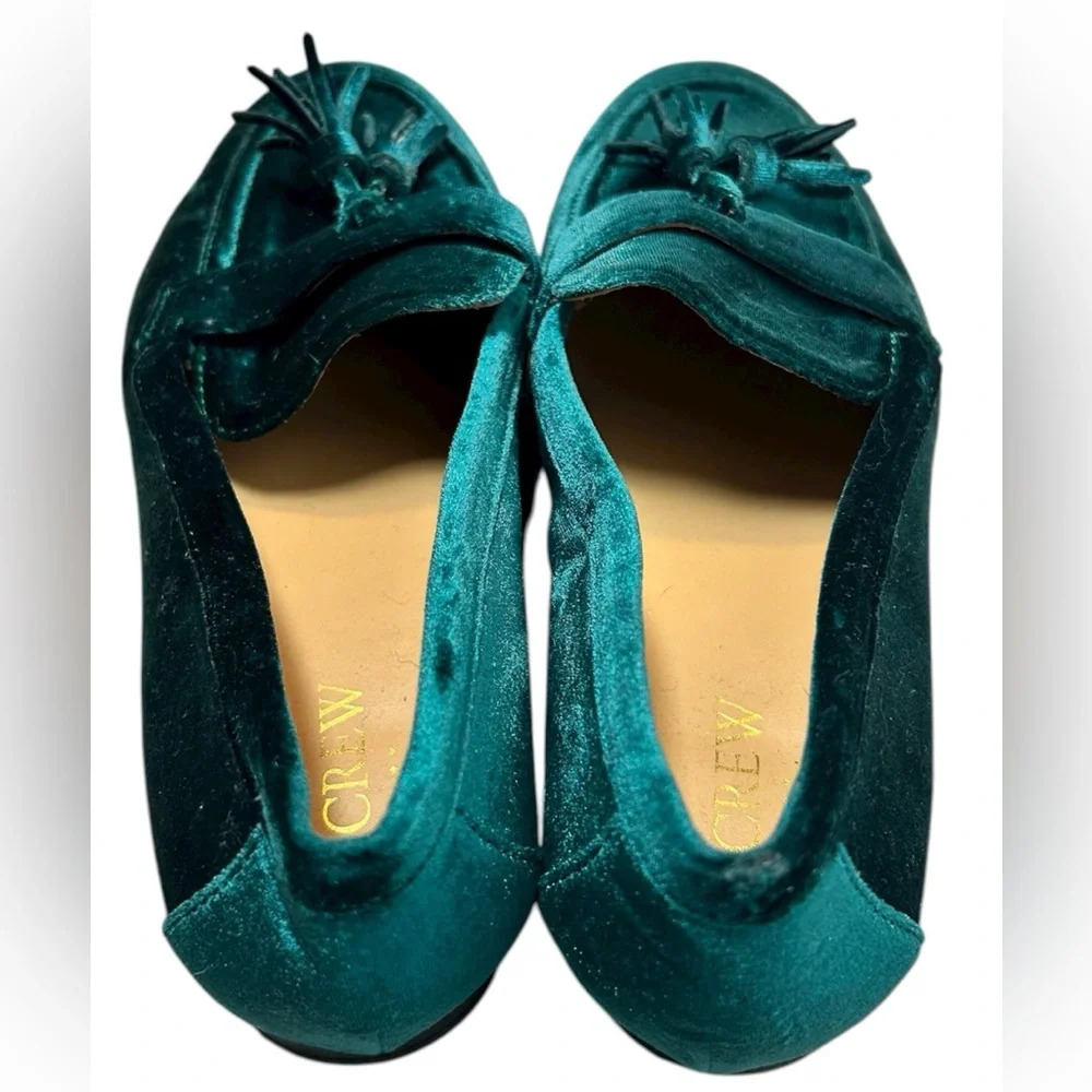 J Crew Marie Tassel Velvet Emerald Green Loafers Size 8 - Picture 2 of 8